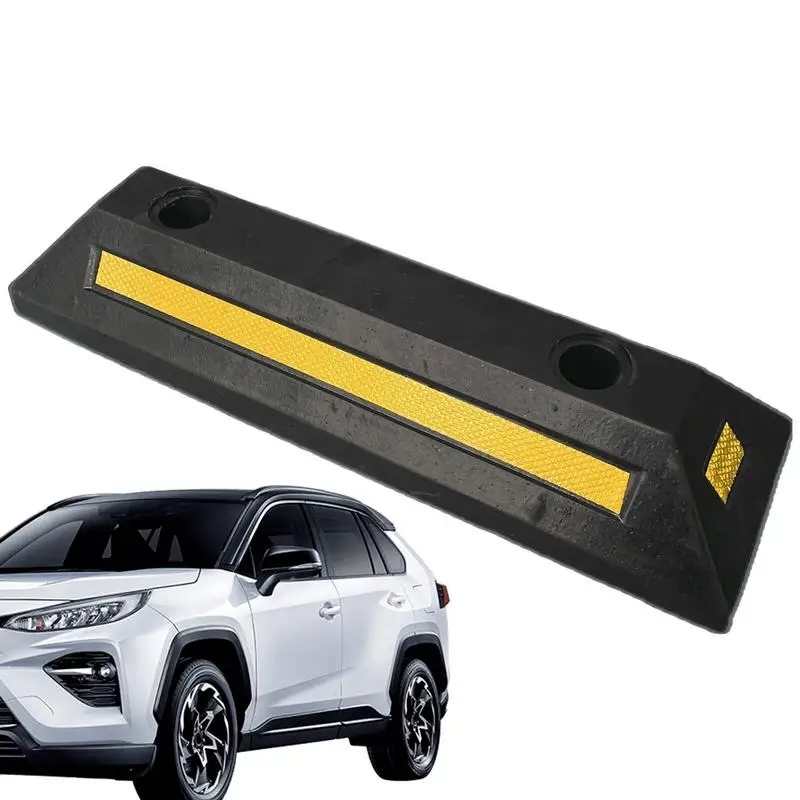 Garage Car Stoppers Heavy Duty Rubber Parking Curb Guide With Yellow Reflective Tape For Automobile Vehicles Garage Walls