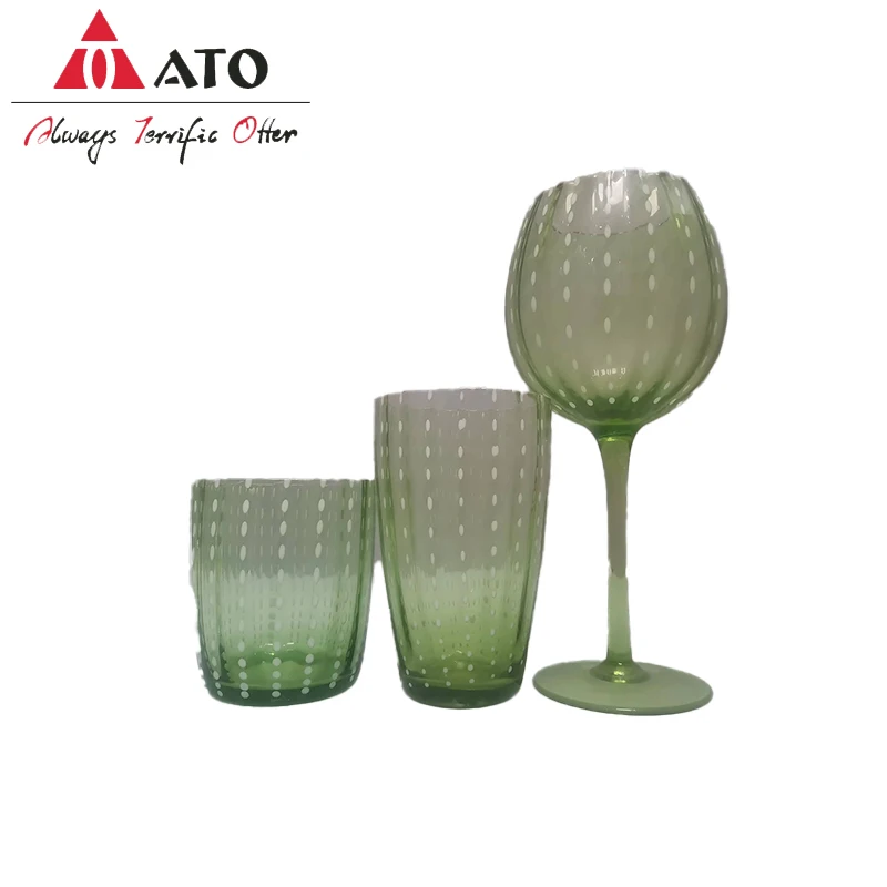 

3 pcs/SET Wave point unique design green glassware Hand Glass Cup hand glass