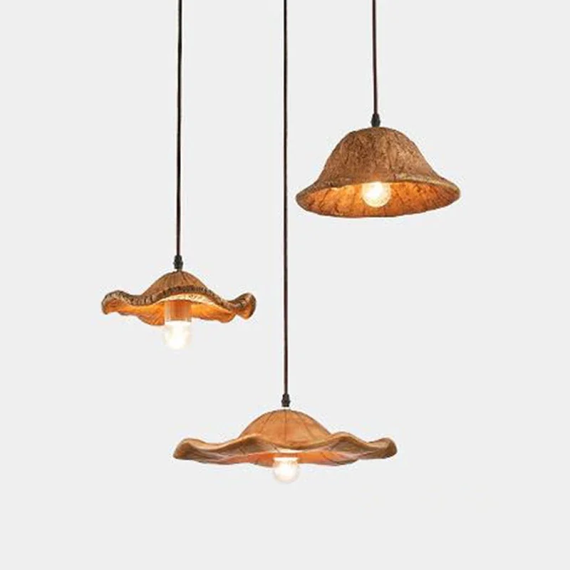 

Vintage Lotus Leaf Brown Shape Restaurant Bookstore Decorative Pendant Light Home Homestay Zen Room Coffee Shop LED Chandelier