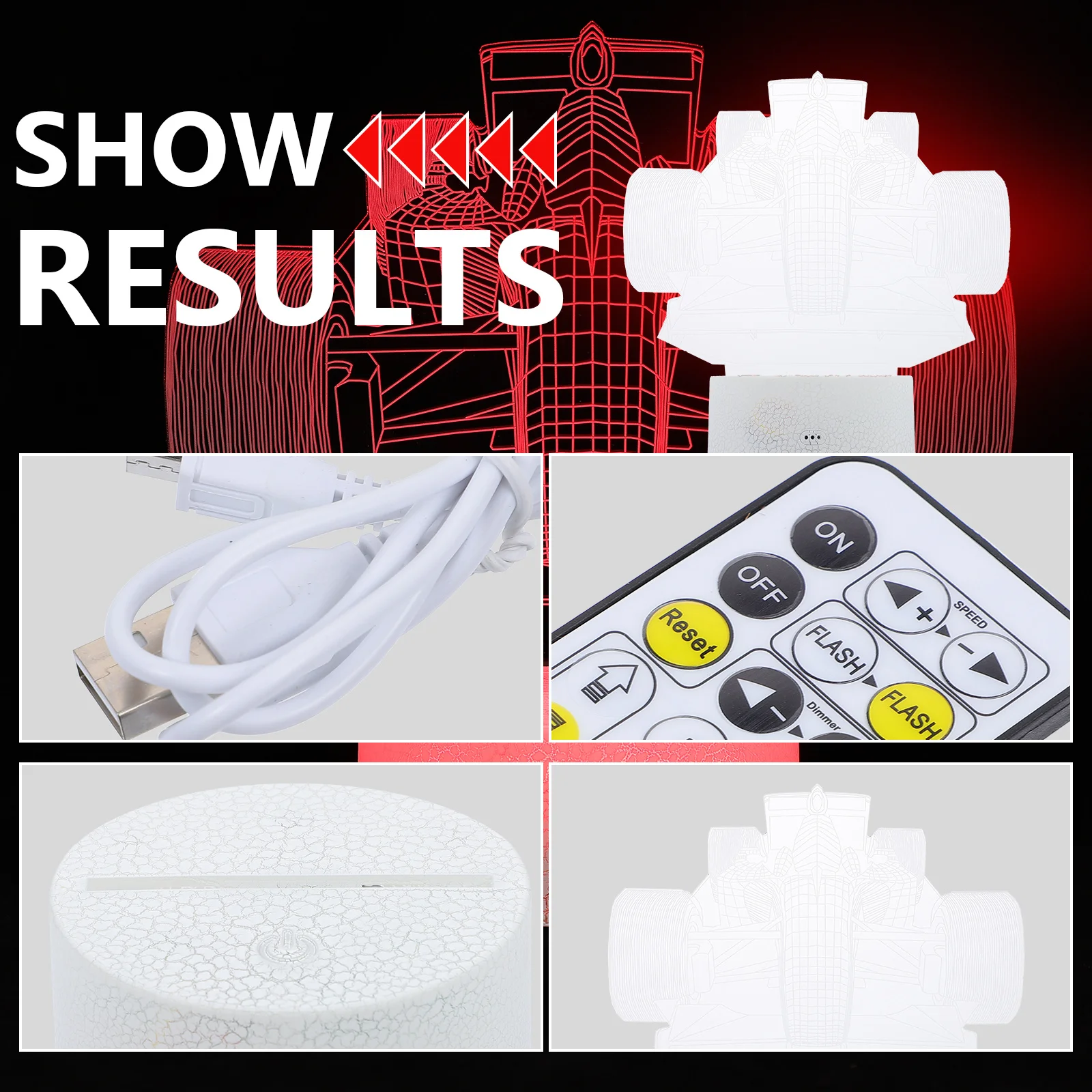 

1Set Touch 3D Night Light Racing Shape Colorful LED Visual Lamp Change Remote USB Powered Bedroom Decor