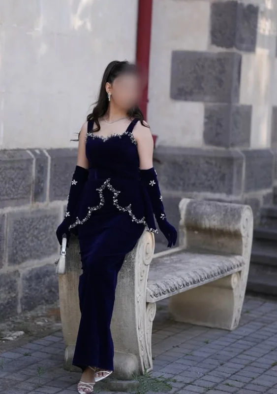 Customized Navy Blue Halter Gorgeous Evening Dress Ruffle Lace Slit Hem Fishtail and Floor Back Slit Gemstone Studded Formal