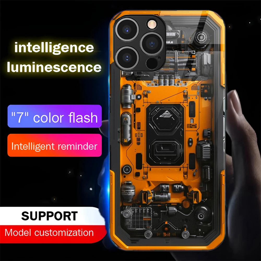 Mechanical PCBA LED Light Glow Luminous Phone Case Voice Controlled Shells For Samsung S26 S25 S24 S23 S22 S21 S20 FE Plus Ultra