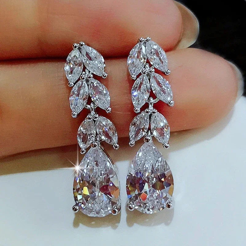 New Crystal Pendant Earrings with Zirconia Gorgeous Girls' Wedding Party Fashion Jewelry Light Luxury Personalized