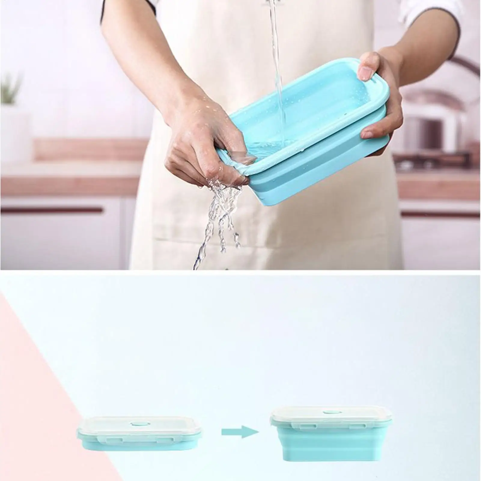 

Silicone Food Storage Containers 4 Pieces Foldable Food Containers Leakproof Odor-Resistant Reusable Stackable Organizer For