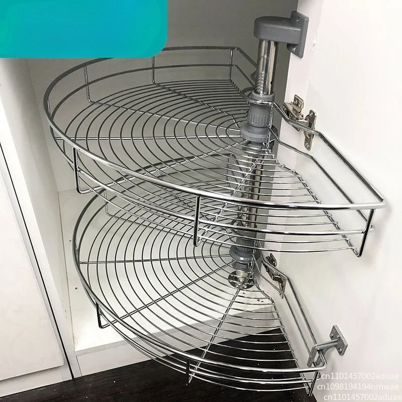 180° Rotatable Double-layer Arc-shaped Pull-out Basket for Cabinet Corner Storage
