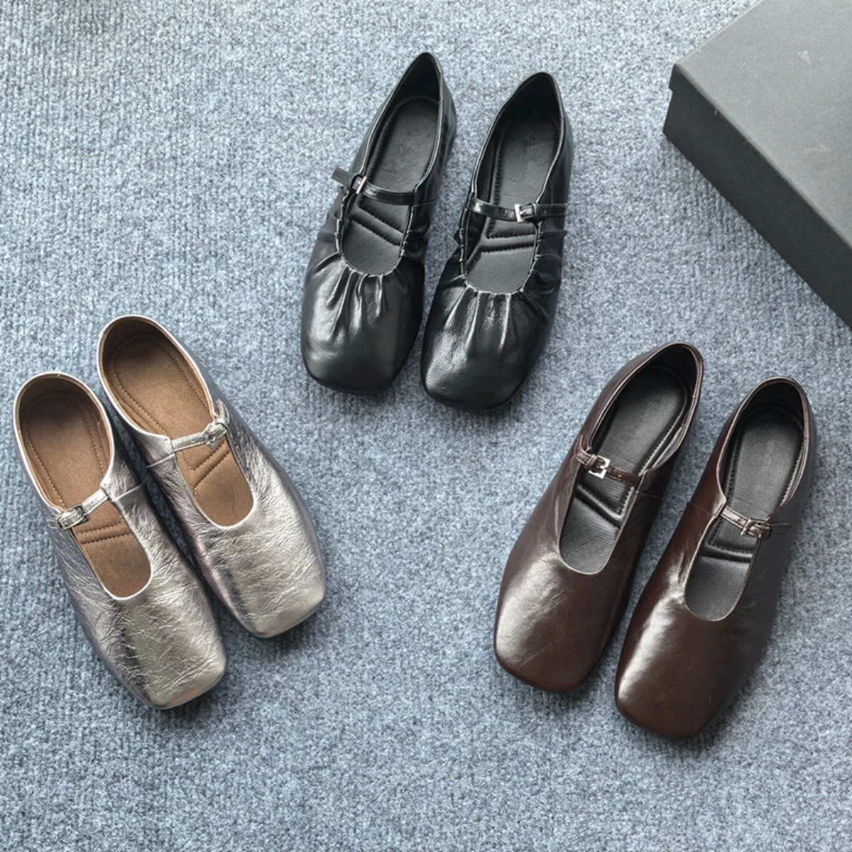 

Dave&Di Summer French Retro Genuine Leather Mary Jane Shoes Minimalist Elegant Square Toe Flat Shoes Loafers Shoes Women