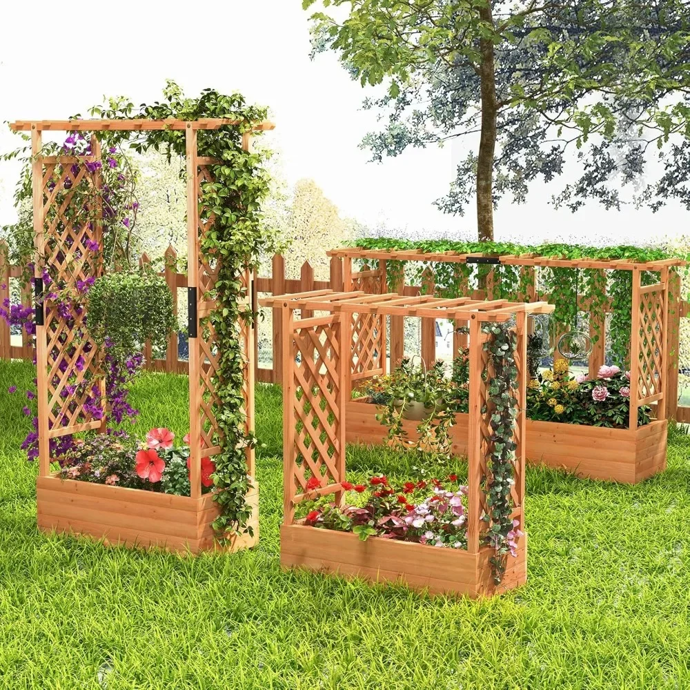 45-Inch Raised Garden Bed , Arch Trellis Hanging Roof Planter Box Drainage Holes Vertical Plant Container  Planter Raised Beds