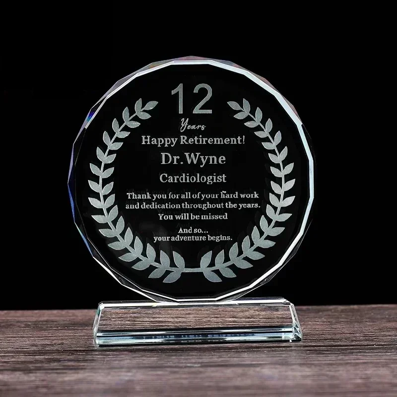 15cm Personalized Crystal UV/Engraved Award Custom Trophy Gift for Manager Employee Father Mother Player Retirement Award Prize