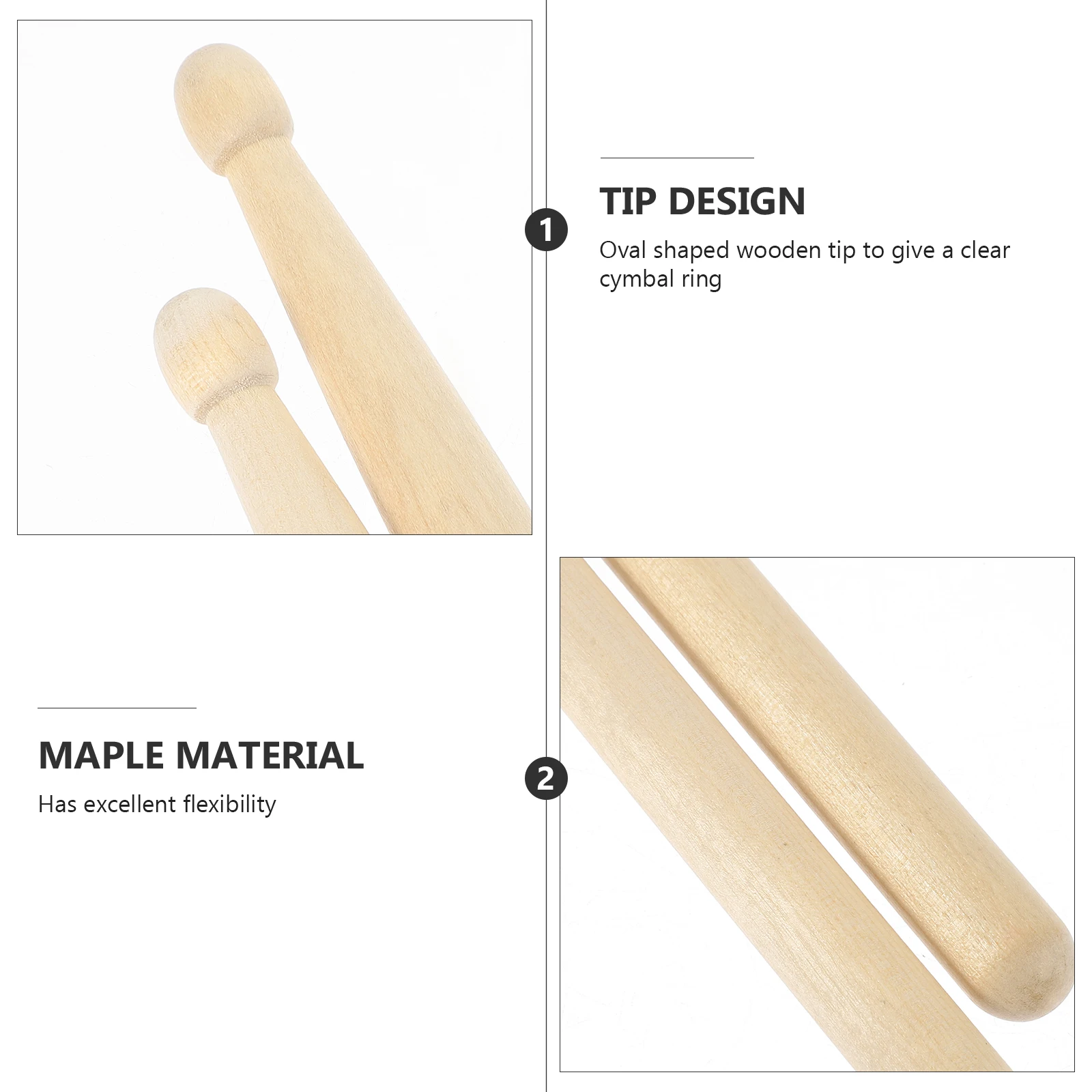 

Maple 41cm Wood Color Oval Tip Anti Lightweight for All Drums Jazz 5A Wooden Sticks Clear Coated