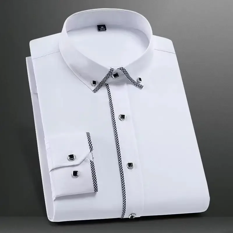 Trim Pure White Shirt for Men\'s Suits Business Casual Undershirt Long-Sleeved Shirt for Spring/autumn Business Slim Fit Shirts