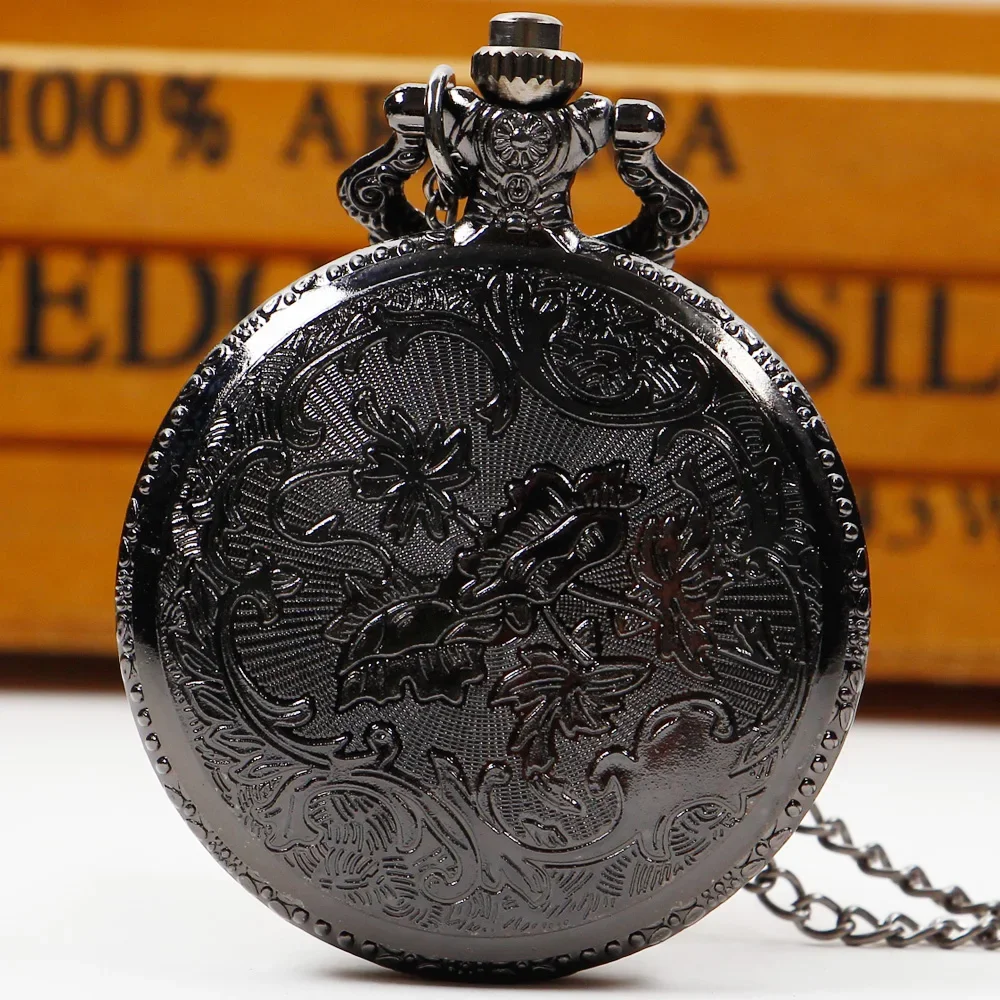 Montre de poche à quartz avec boussole noire vintage sur collier – Cool pendentif cadeau pour hommes et femmes