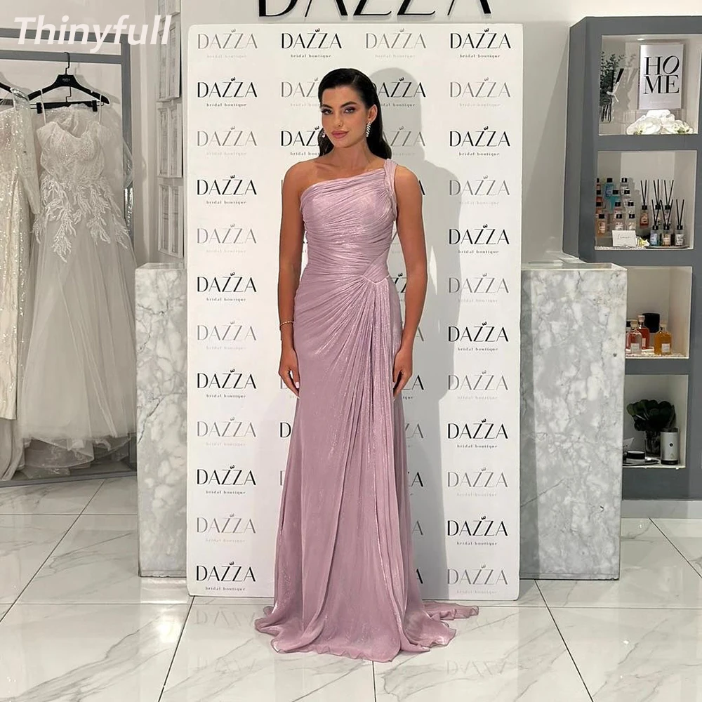 

Thinyfull Mermaid Long Arab Prom Dresses One Shoulder Sleeveless Shiny Satin Evening Dress Formal Gown Robe De Soirée Customize