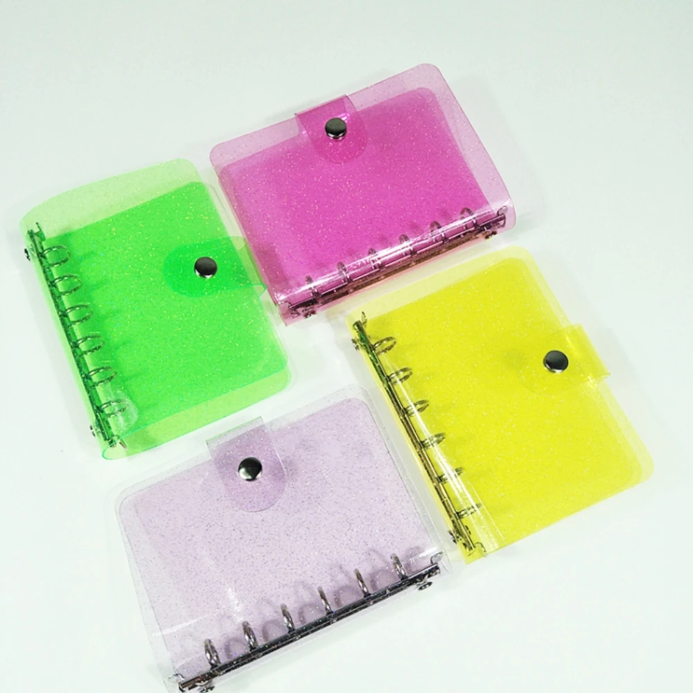 A5 A6 A7 Mini Clear Glitter Binder Cover Loose-Leaf Notebook Cover Protector Snap Closure PVC 6 Hole Binder Filling File Folders