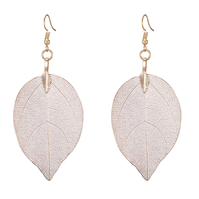 Unique Natural Real Leaf Earrings For Women Girls Lightweight Filigree Evergreen Dipped Genuine Leaves Dangle Earrings Jewelry