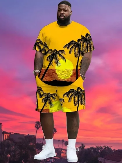 

2025 Latest Hot T-shirt Set 3D Vacation Style Trendy Various Elements Fashionable Street Men's Set Summer Top Shorts Breathable