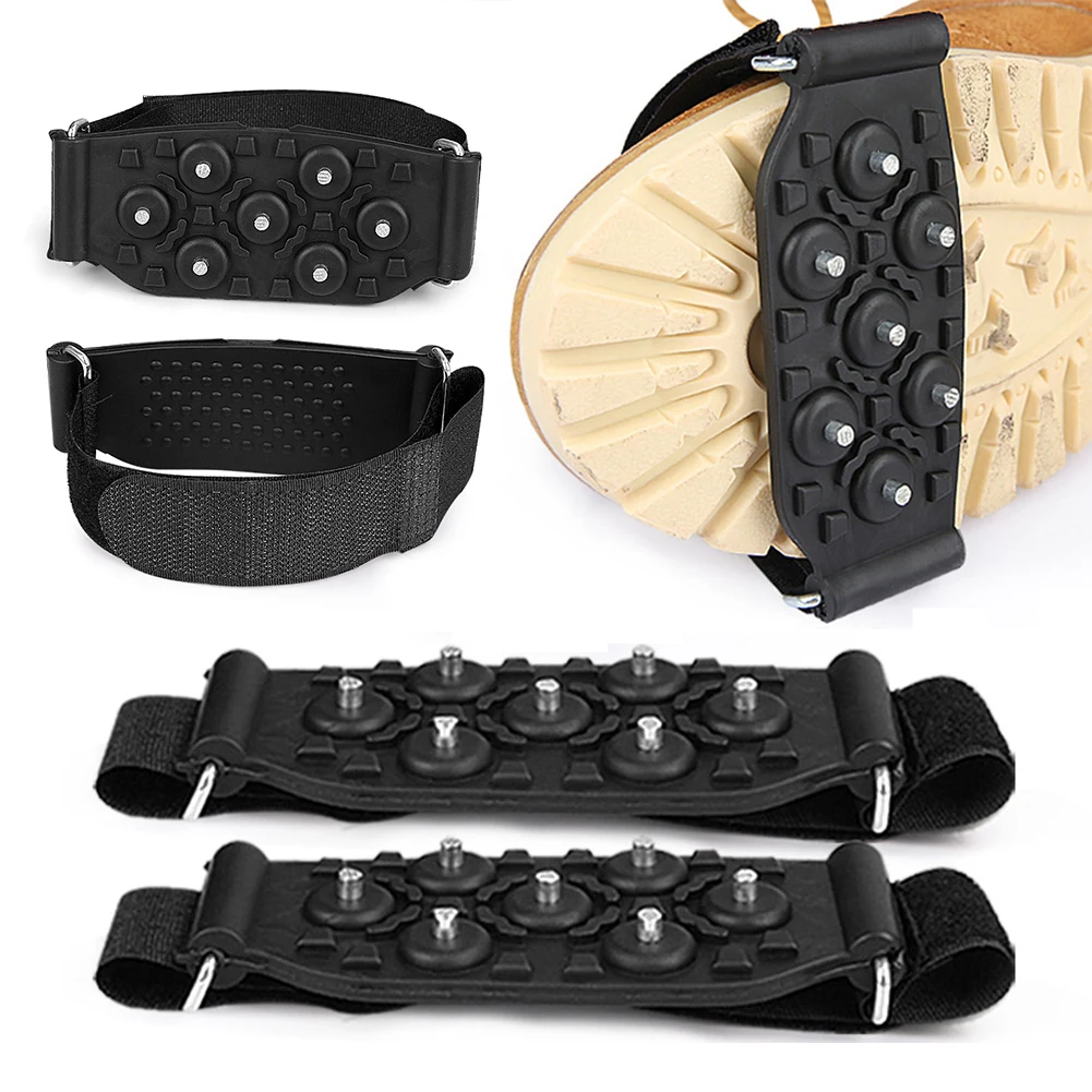 Kołki śnieżne z 7 zębami, antypoślizgowe nakładki na buty, regulowane zimowe nakładki na lód do wspinaczki górskiej i biwakowania na zewnątrz.