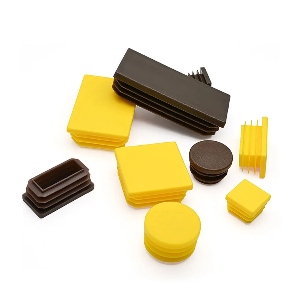 10/100Pcs Brown Plastic End Caps Round/Square Tube Pipe Plug Inserts 19-32mm 20x20-100mm Cover Cap Protectors For Furniture Leg