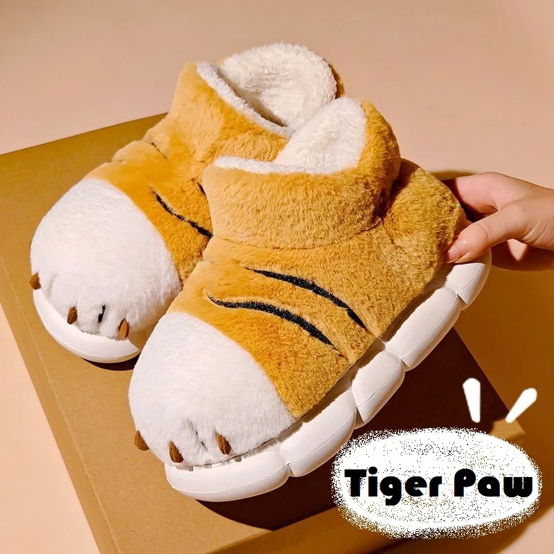 

New Cute Tiger Paw Slipper Women's Designer Lovely Cartoon Winter Plush Home Cotton Shoes Slides Funny Tiger Claw Men Slippers