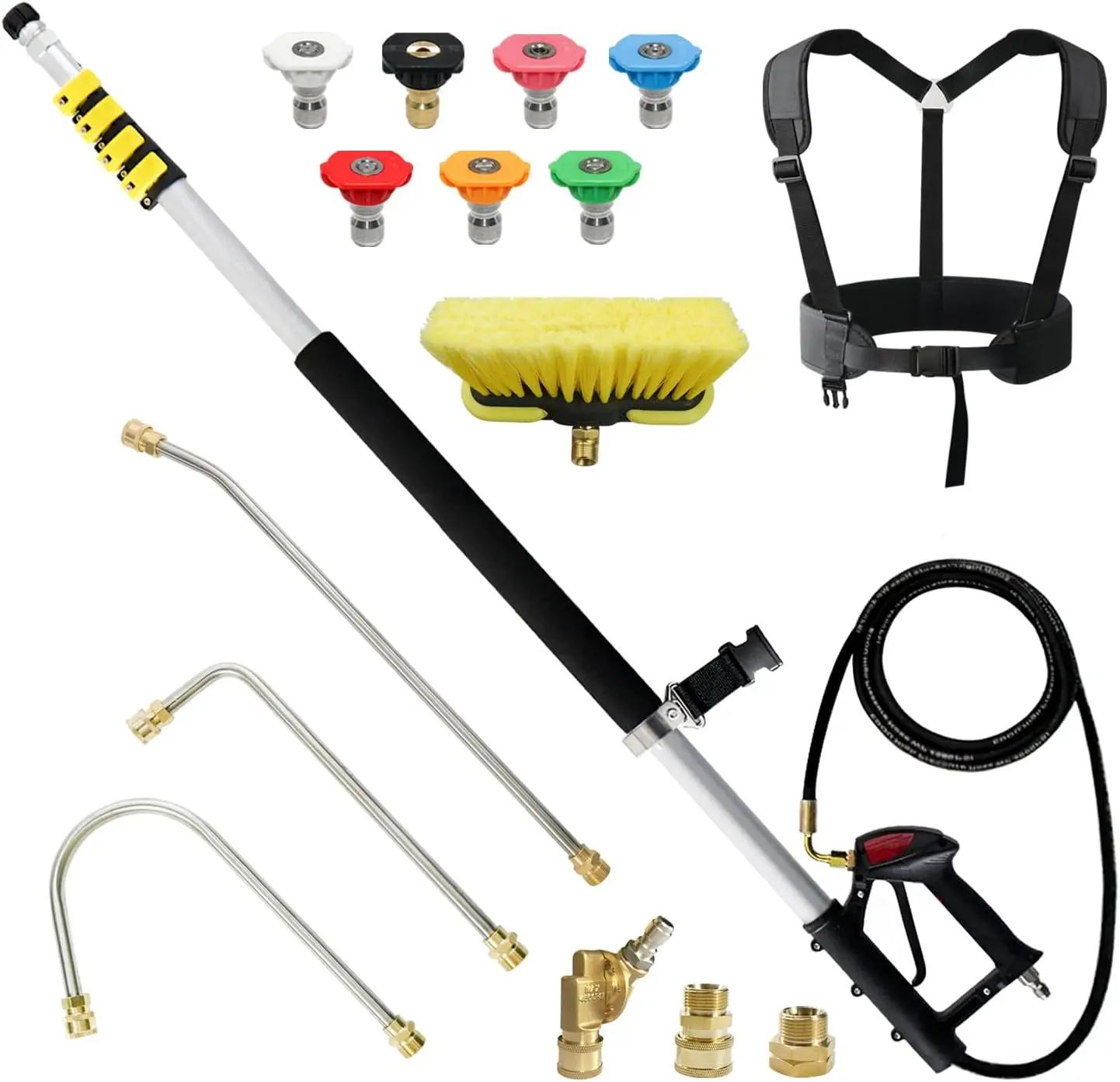 

24 FT Pressure Washer Telescoping Wand with Power Washer Extension Wands, Brush Head, Gutter Cleaner, 7 Spray Nozzle Tips,New