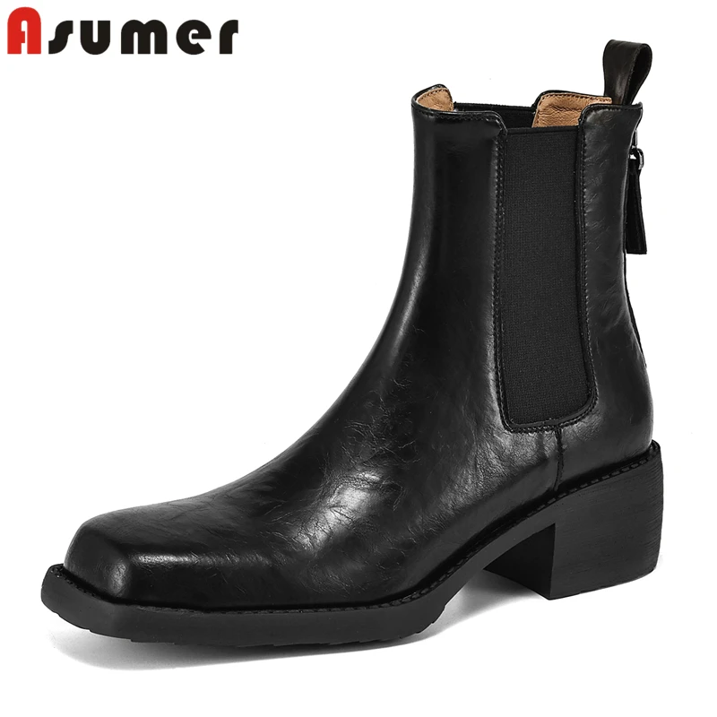 

ASUMER Size 34-43 New Genuine Leather Boots Women Shoes Zipper Mid Heels Autumn Winter Ankle Boots Ladies Shoes Chelsea Boots