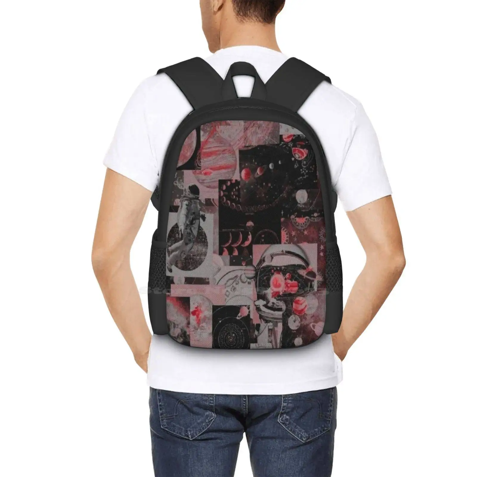 Black And Neon Pink Aesthetic Collage Backpacks For School Teenagers Girls Travel Bags Black Collage Space Collage Black And