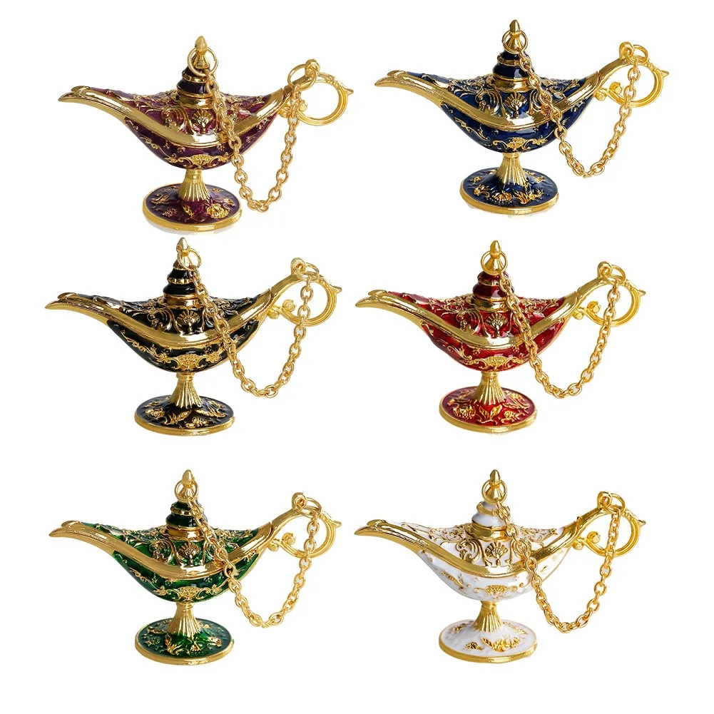 1pcs 12cm Classic Rare Hollow Legend Aladdin Genie Lamps Incense Burners Retro Wishing Oil Lamp Home Decoration Gift