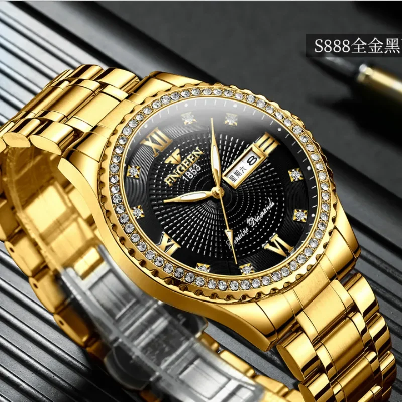 Fashion Brand FNGEEN Men Quartz Watch Casual Stainless Steel Business Back Light Watches Calendar Waterproof Clock Montre Homme