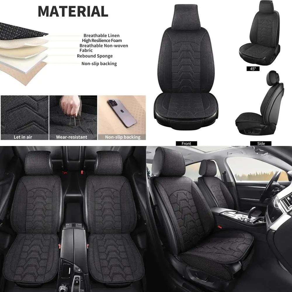 

Linen car Seat Covers Breathable Cloth Fabric Seat Protector Front seat Covers Universal Fit for 95% Automotive, Car, Van, SUV,