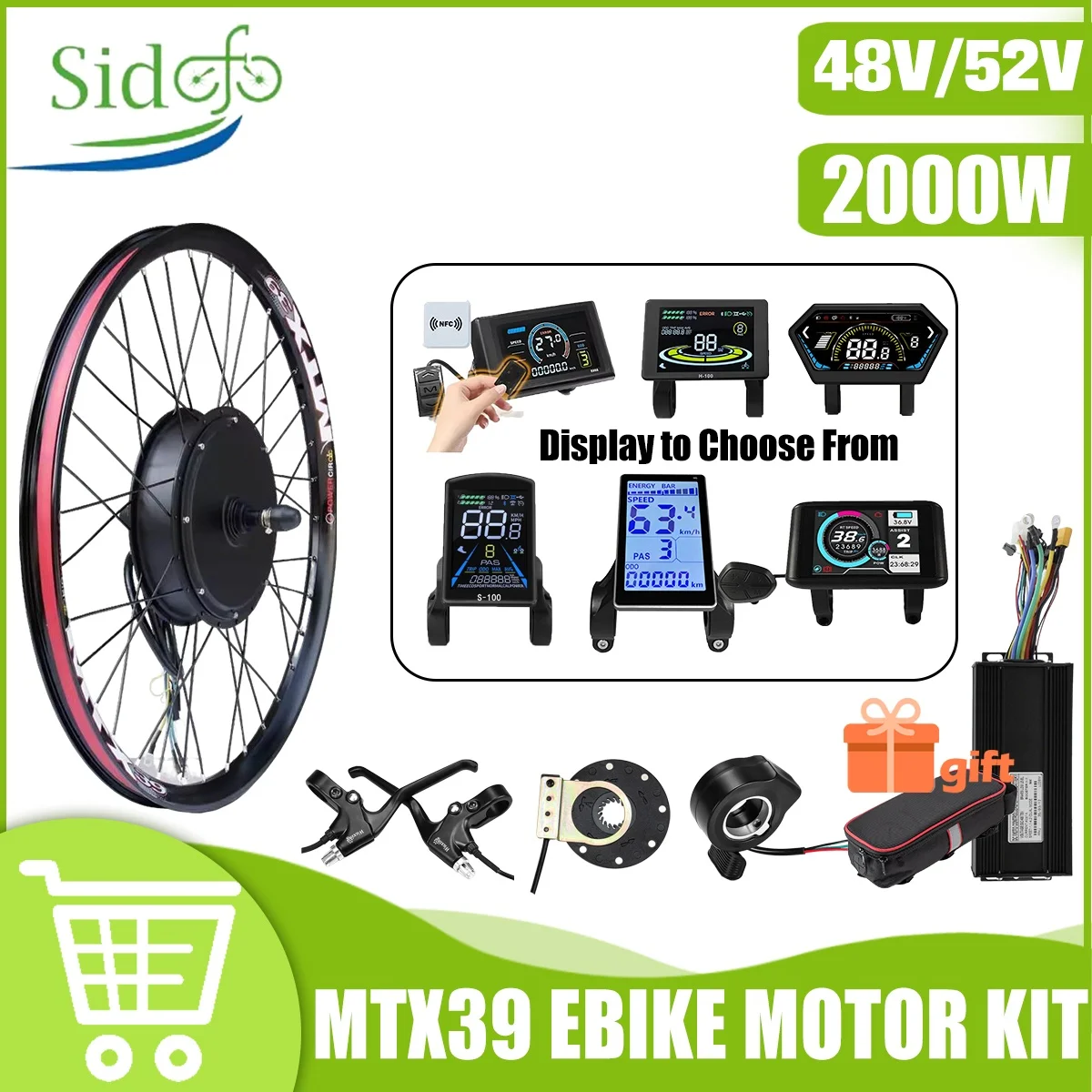 MTX39 48V/52V 2000W Front Rear Hub Motor Brushless Gearless Electric Bike Conversion Kit Wheel Drive Engine S966-NFC Display