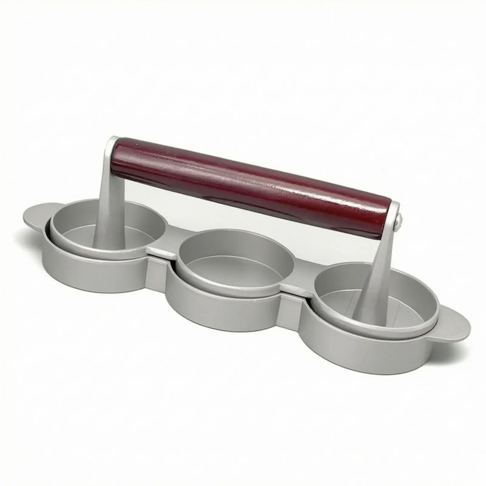 Burger Patty Press Mold 3 Slot Aluminum Former with Wood Grip for Hamburger Making Machine