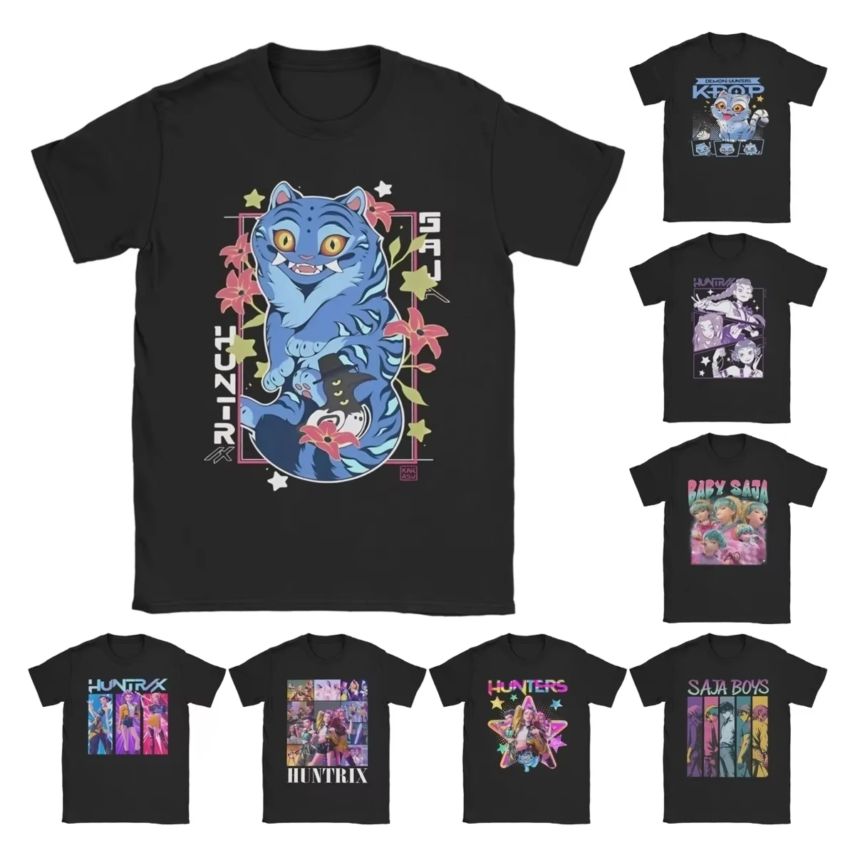 

Мужские футболки KPop Demon Hunters с синим тигром, одежда из чистого хлопка, новинка, футболки с короткими рукавами и круглым воротником, идея подарка, футболки