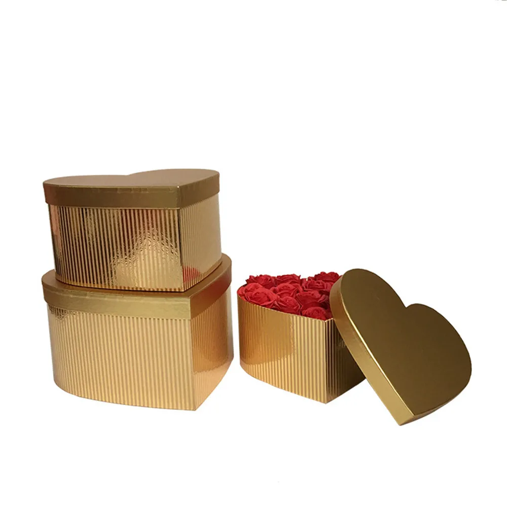 3pcs/set Gold/Silver heart shape flower packing box,New design hanksgiving gift box ,Valentines's day Mother's Day gift box