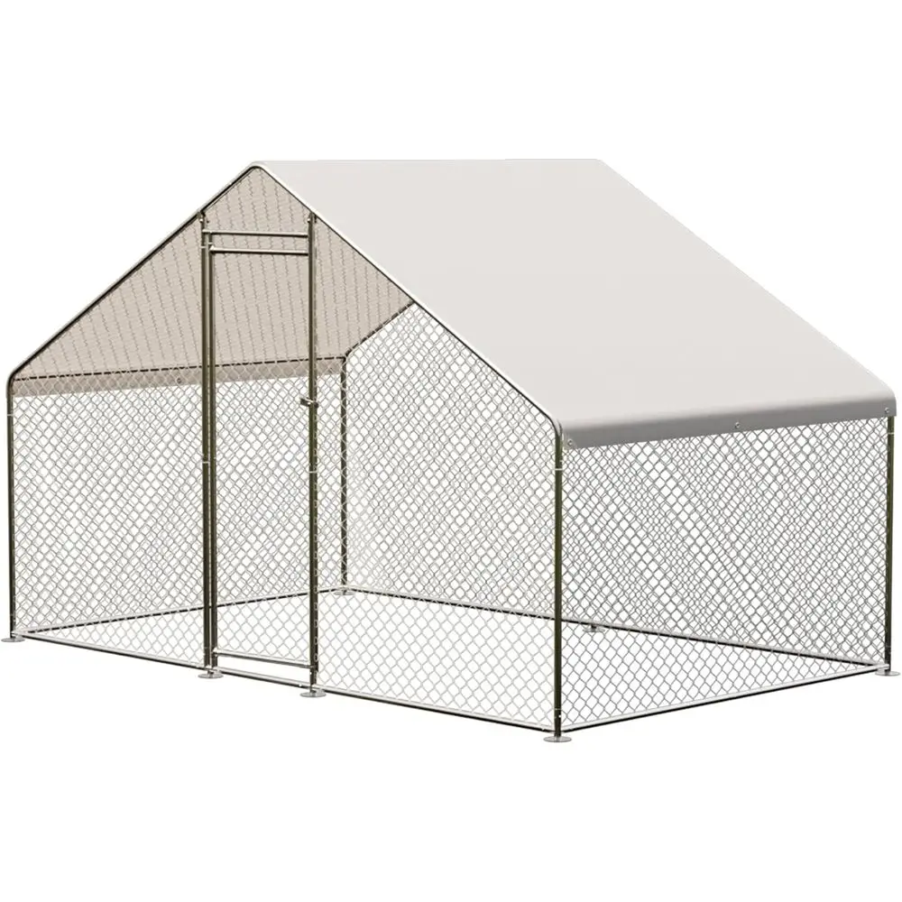 

Metal Chicken Coop with Run, Walk-in, Waterproof & UV-Resistant Cover, Outdoor Cage & Hen House, Spire Roo Design, 9.8 x 6.5 x 6