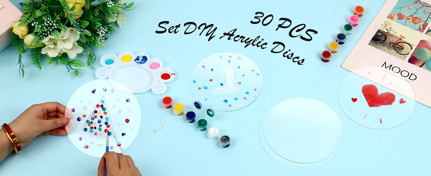 30er-Pack Acryl-Kreisrohlinge, Acrylscheiben nach Maß, Plexiglasplatten, klare Ornamente für Bastelarbeiten, Kunst, DIY-Projekte, Gemälde – Detail 1