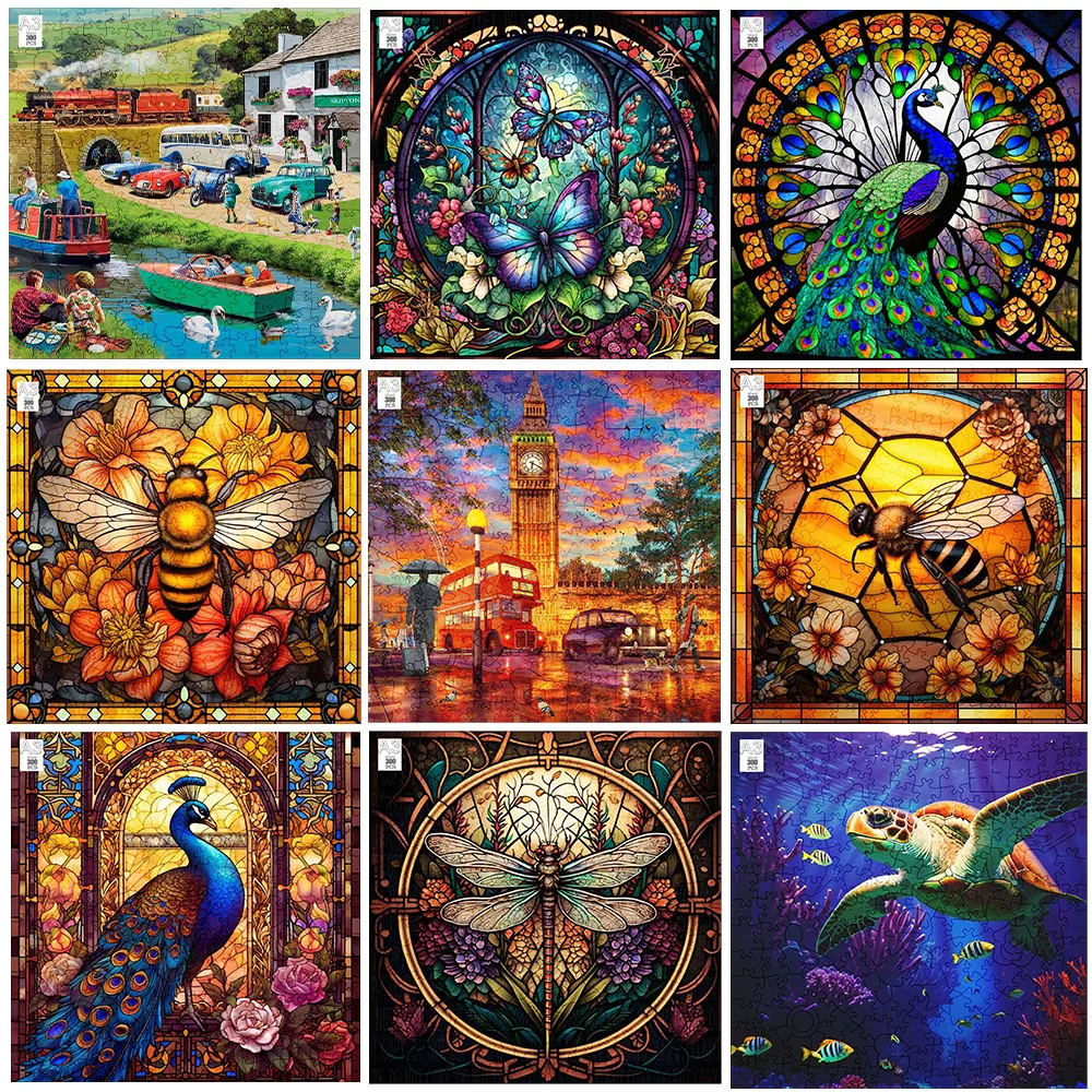 

Living Room Decoration Wooden Puzzle Peacock Poster Children Cognitive Education Bee Wood Entertainment Puzzle Casual Party