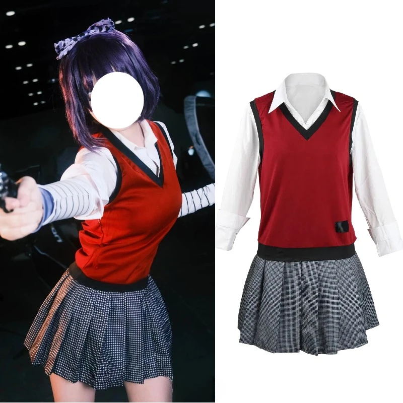 

Anime Ikishima Cosplay Midari Costume White Shirt Red Vest Skirt JK School Uniform Role Play Outfit for Women Girls Theme Party