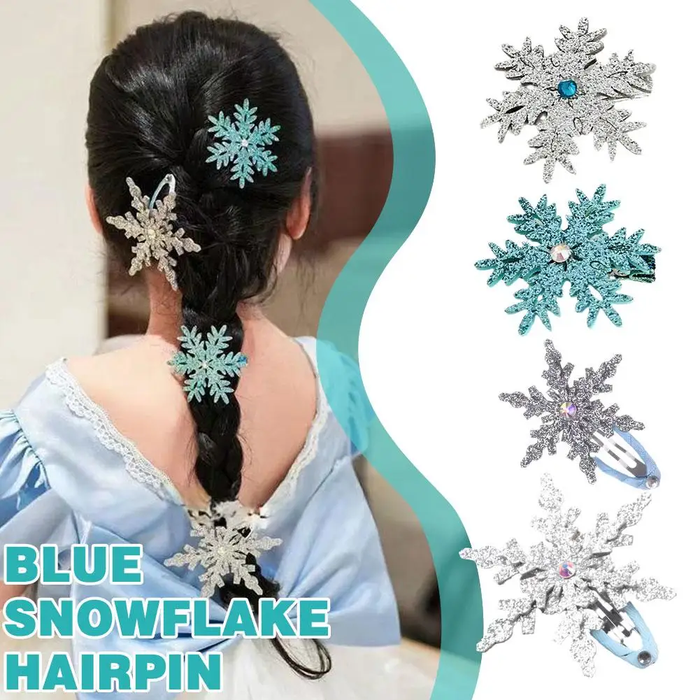 Blue White Snowflake Hair Clip Princess Snowflake Girls Lovely Hairpins Children Headwear Hairgrip Hair Clips Hair Accessories