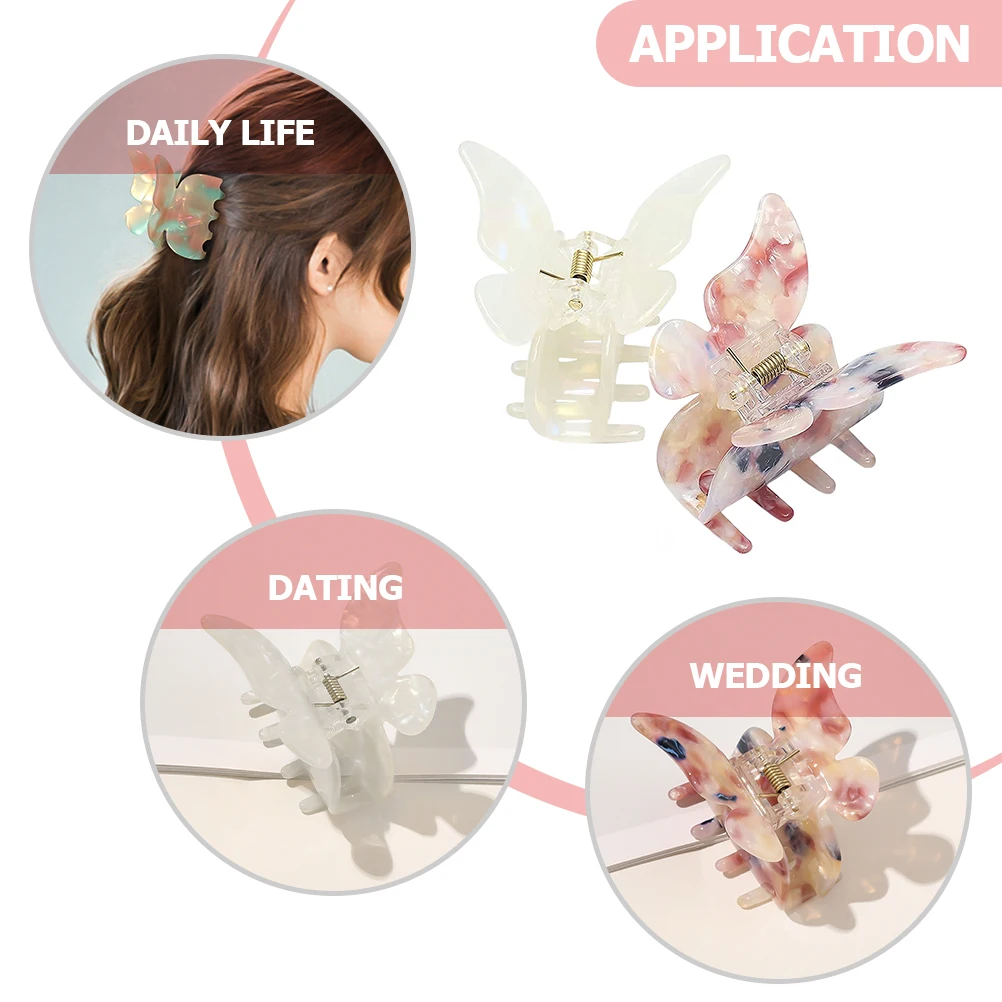 

2pcs Butterfly Hair Clips Grip Jaw Claw Barrettes Clear Non-Slip Hair Accessories for Women Portable Various Hairstyles