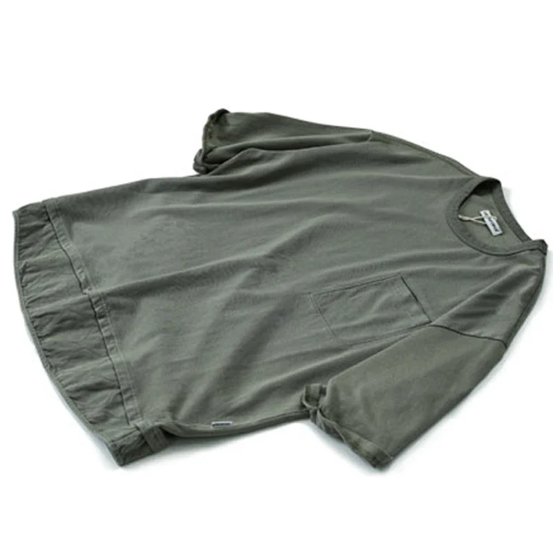 New Arrival Fake Two-piece Hem Patchwork Design High-quality Washed Cotton Round Neck Short Sleeved T-shirt for Men's Fashion