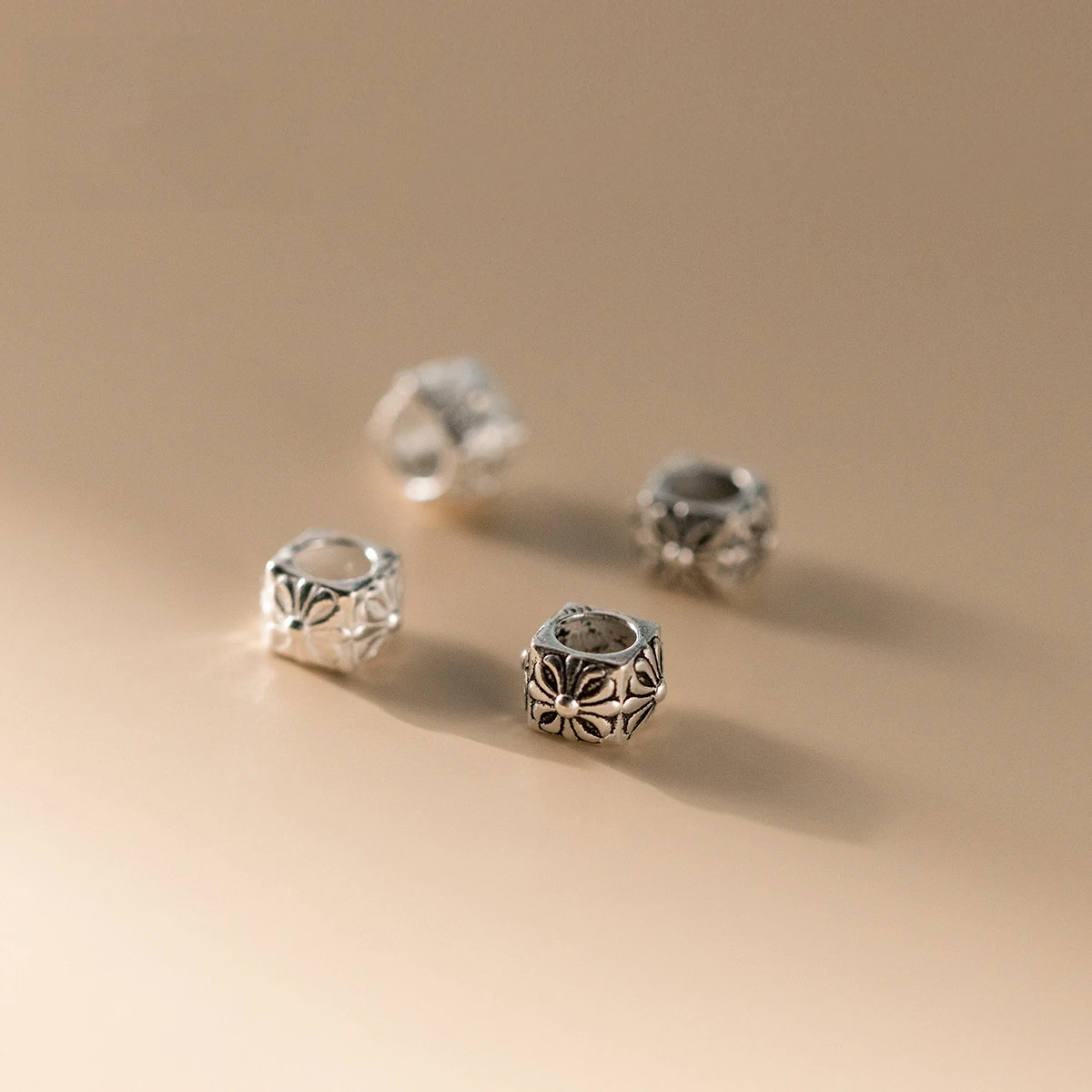 Charms 925 Silver Square Beads Necklace Pendant Handmade DIY Accessories Charms for Bracelet Plata 925 Pattern