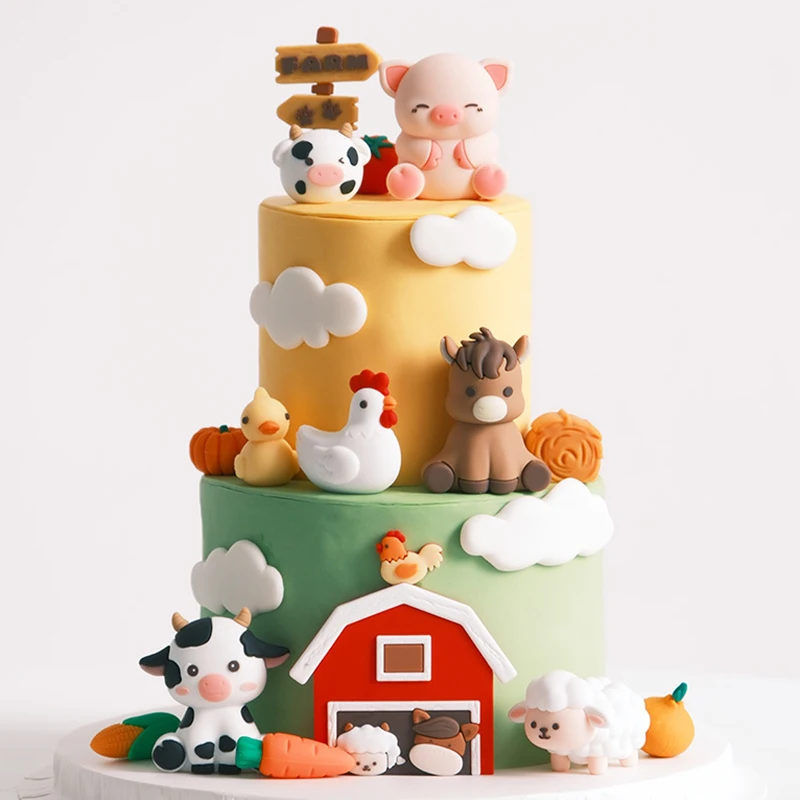 Bauernhoftier-Kuchenaufsatz, süßes Schwein, Schaf, Kuh, Pferd mit Gemüse, Cartoon-Design für Kindergeburtstagsparty-Kuchendekorationen – Detail 3