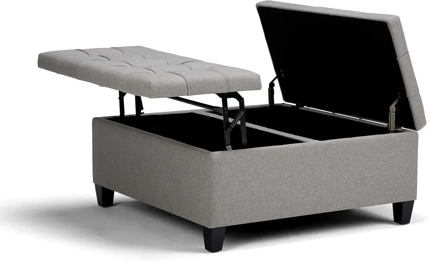 Harrison 36 inch Wide Square Coffee Table Lift Top Storage Ottoman in Upholstered Dove Grey Tufted Linen Look Fabric