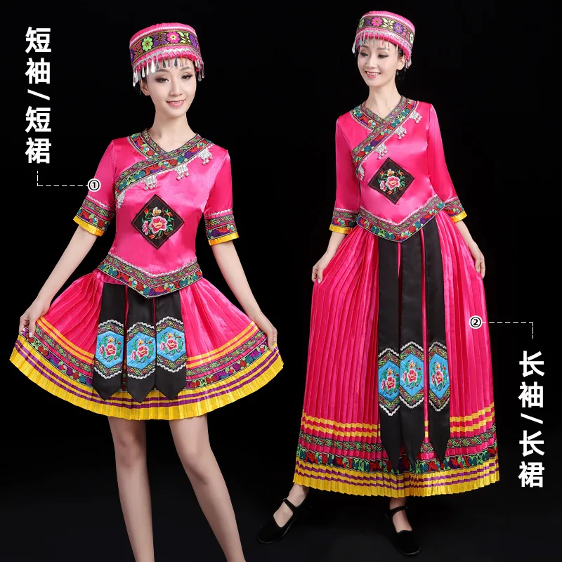 

New ethnic minority costumes for women in Yunnan, Guizhou, Guangxi, Zhuang, Yi, Yao, Dong, and Miao dance performances