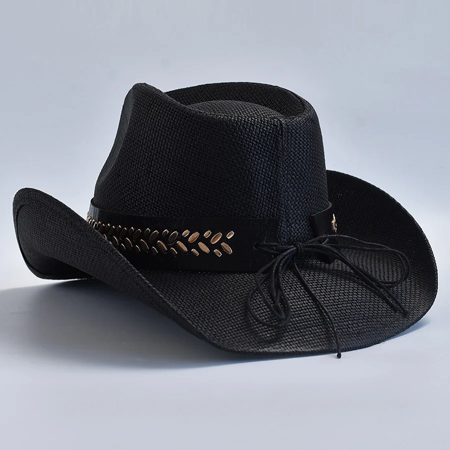 Zachodni styl Słomkowe kapelusze dla mężczyzn Kobiety Vintage Curled Edge Cowgirl Jazz Hat Summer Beach Sun Hat Sombrero Hombre