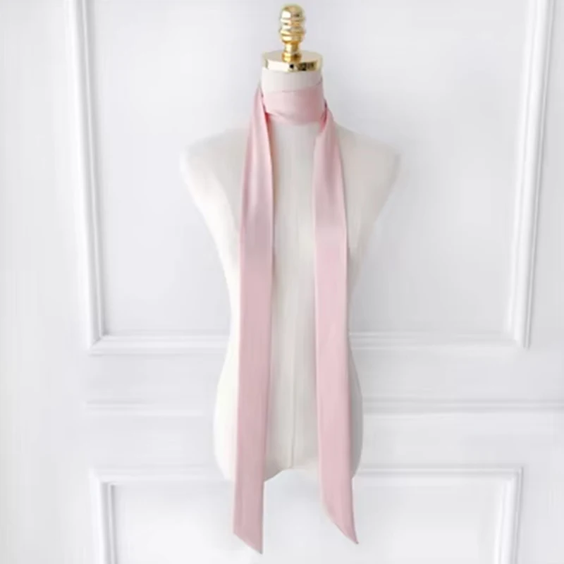 1PCS 5X190CM Women Narrow Long Scarf 190x5cm Solid Color Chiffon Silk Rubber Red Tie Black Bag Ribbon Headbands Choker Streamer image 4