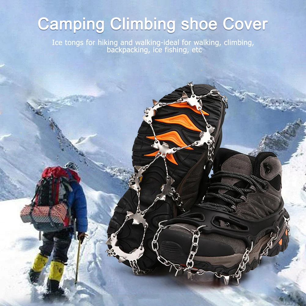 1 par de Crampones de hielo de acero inoxidable, 24 dientes, empuñaduras para botas, picos de cadena antideslizantes con bolsa de transporte para zapatos/bota/tacón/zapatillas de deporte