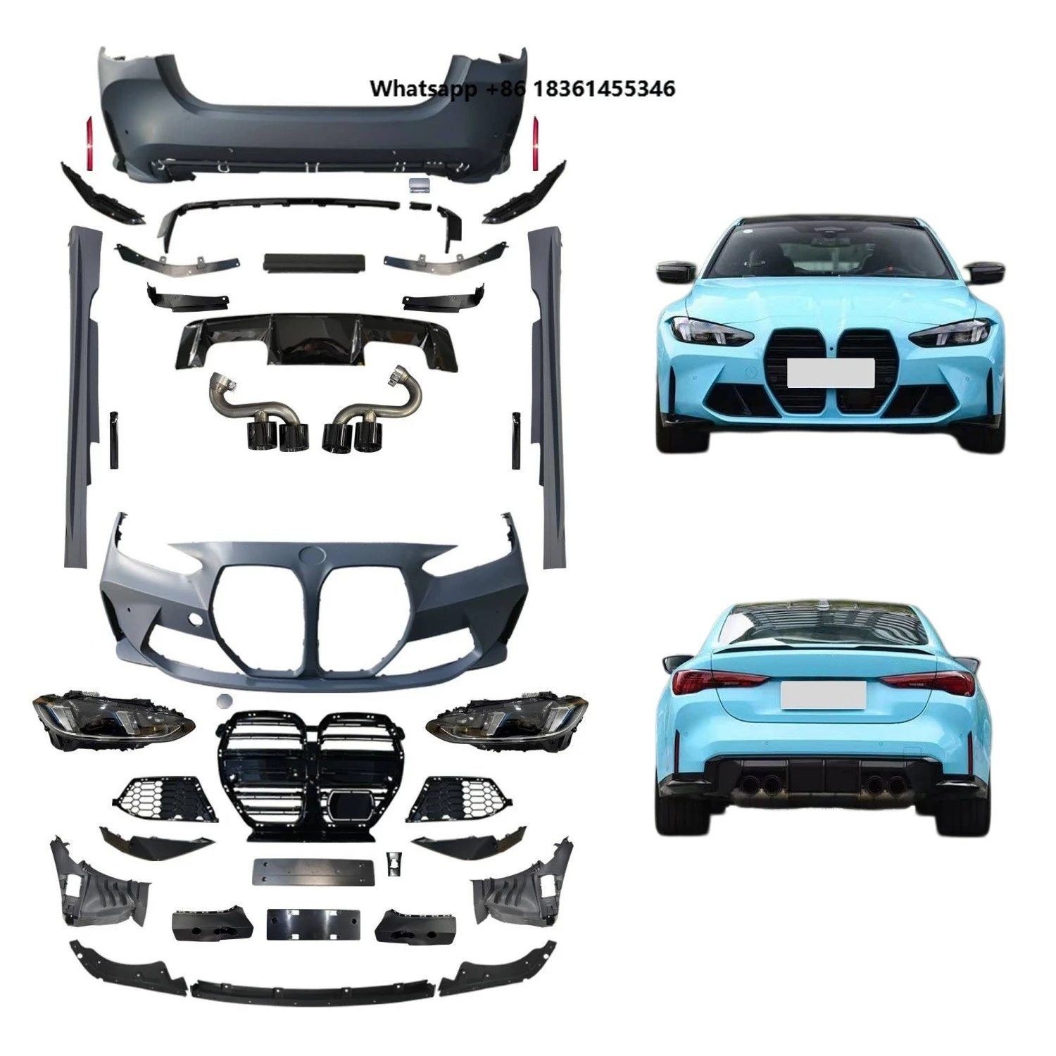 For  4 Series G22 2021-2025 M4 Narrow Body Conversion Kit | Front Rear Bumper Diffuser Side Skirts Quad Exhaust Wholesale