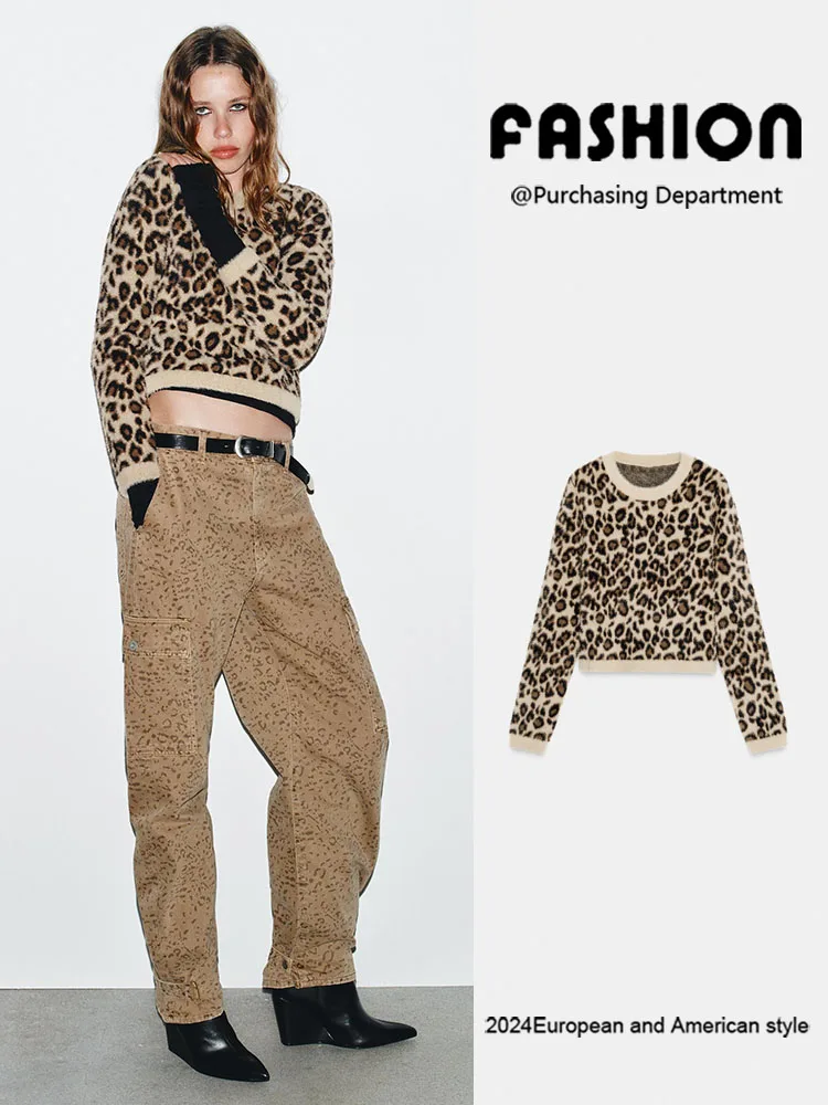 2025 inverno nova camisola de malha feminina animal impressão efeito pele artificial versátil longo sve redondo ne ort casaco sle