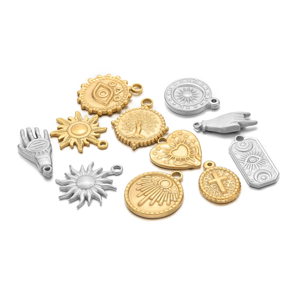 5pcs Stainless Steel Cross Sun Charms Gold Color Heart Pendant Bulk for Necklace Bracelet Making DIY Jewelry Earring Accessories - Image 4