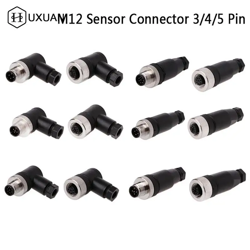 M12 Sensor Connector Waterproof Male&female Plug Screw Threaded Coupling 3/4/5 Pin